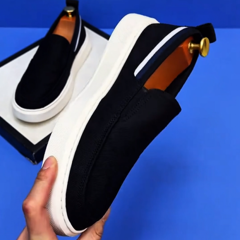 Men's Black Canvas Slip-On Sneakers