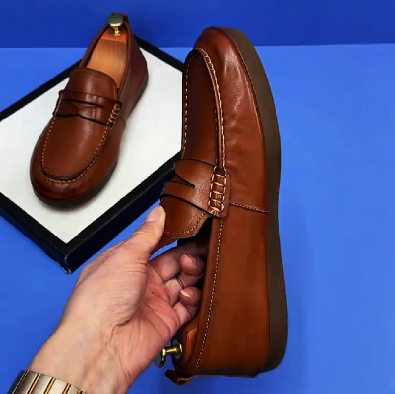 Men's Brown Leather Slip On Loafers