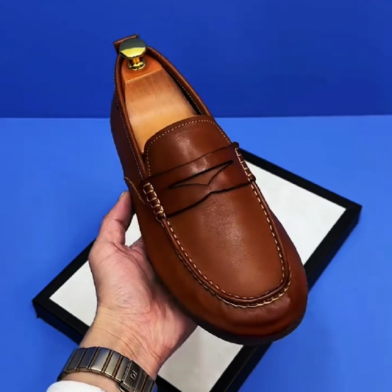 Men's Brown Leather Slip On Loafers