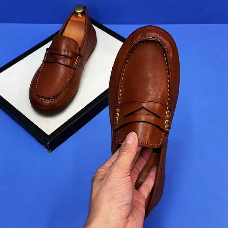 Men's Brown Leather Slip On Loafers
