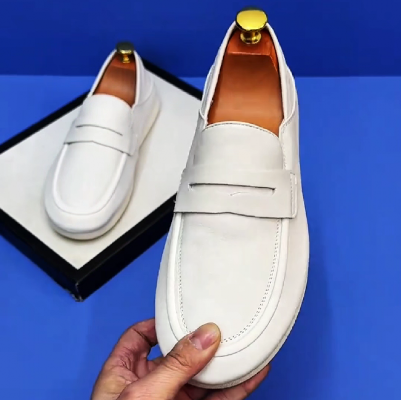 Men's White Leather Slip On Loafers