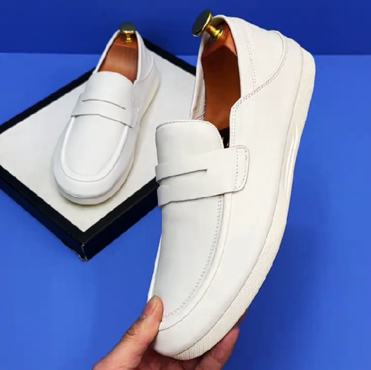 Men's White Leather Slip On Loafers