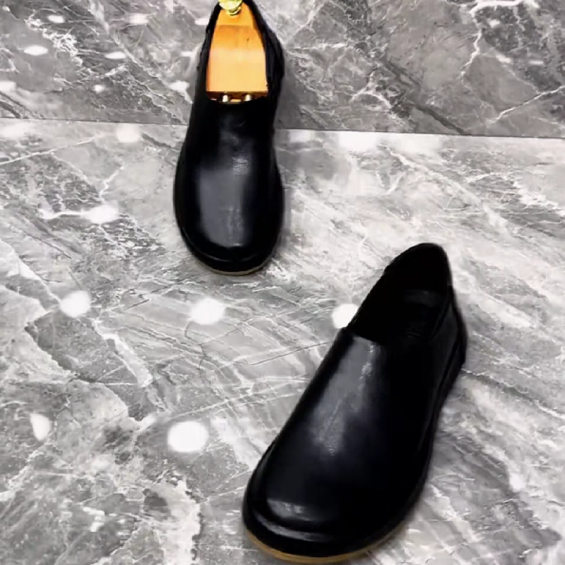 Men's Black Leather Slip On Loafers