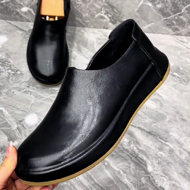 Men's Black Leather Slip On Loafers
