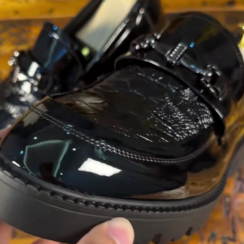Men's Black Patent Leather Crocodile Loafers