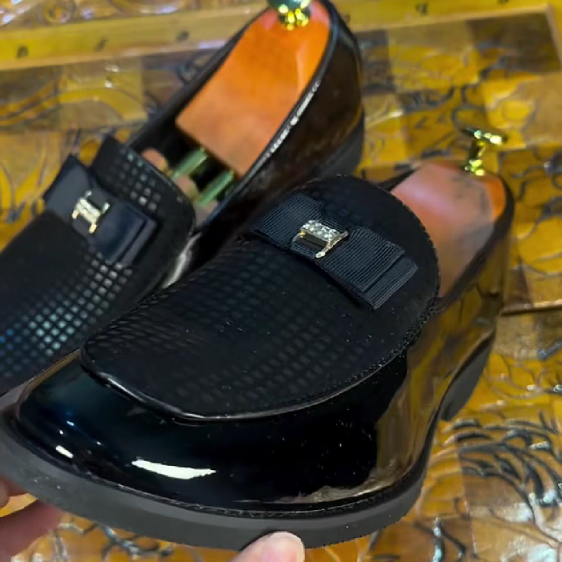 Men's Black Patent Leather Metal Loafers