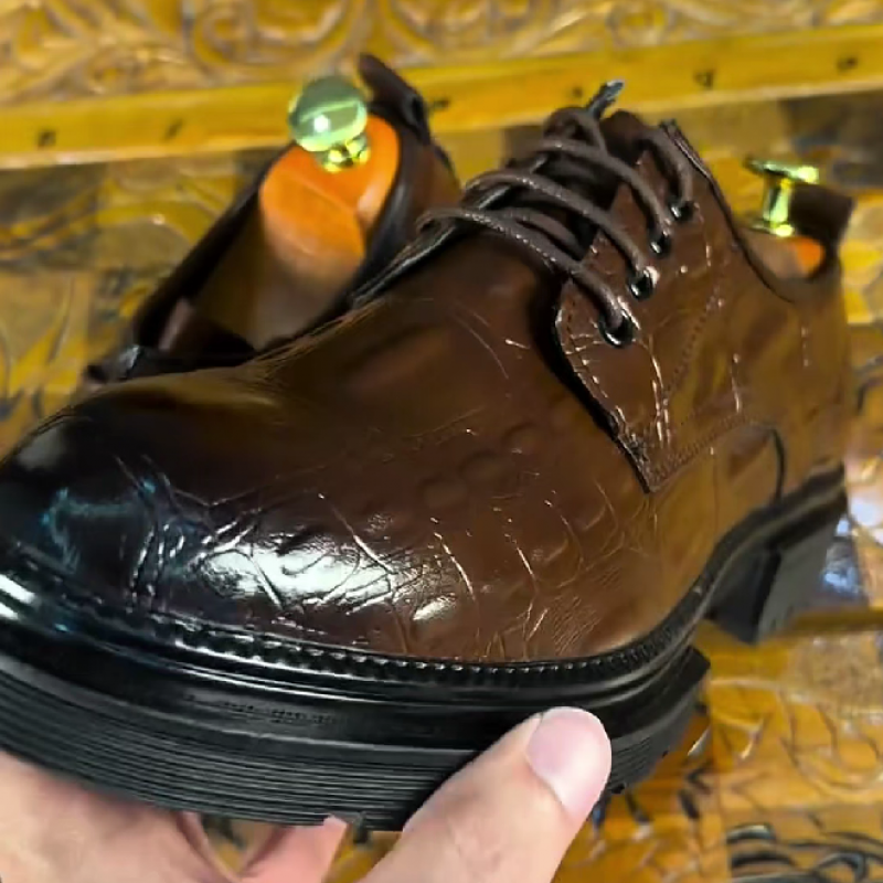 Men's Brown Crocodile Oxford Dress Shoes