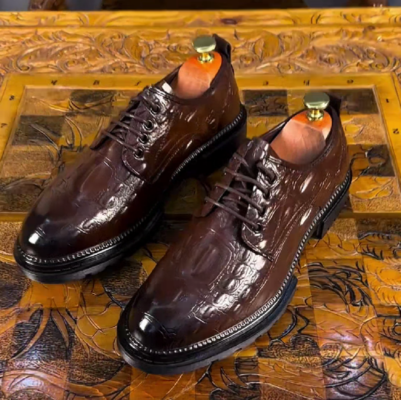 Men's Brown Crocodile Oxford Dress Shoes