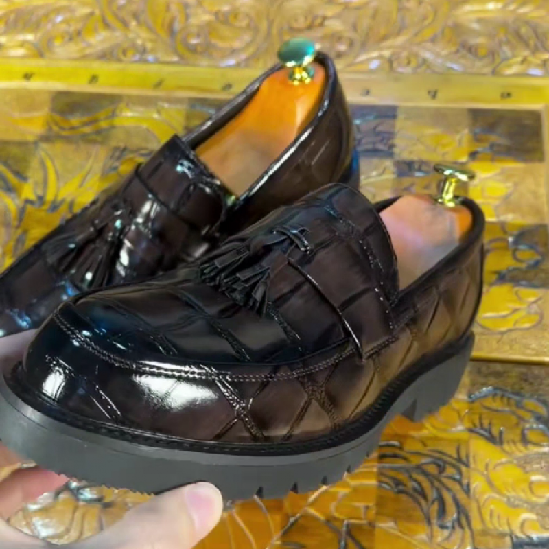 Men's Brown Crocodile Tassel Loafers