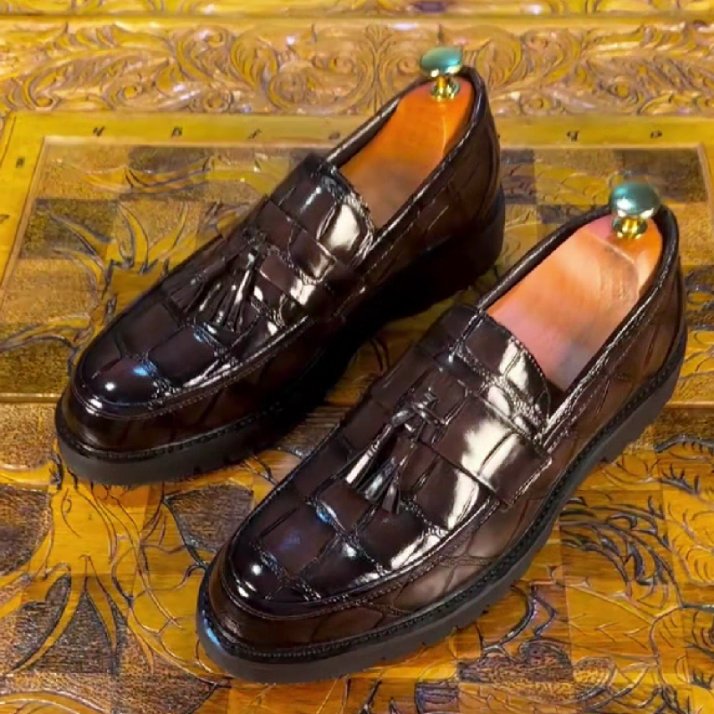Men's Brown Crocodile Tassel Loafers