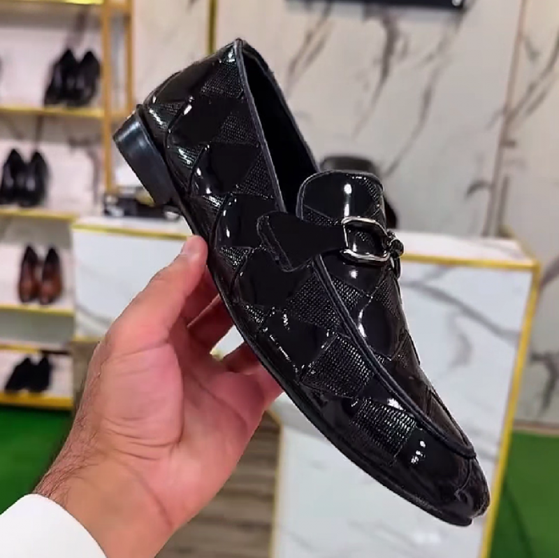 Men's Black Woven Leather Loafers