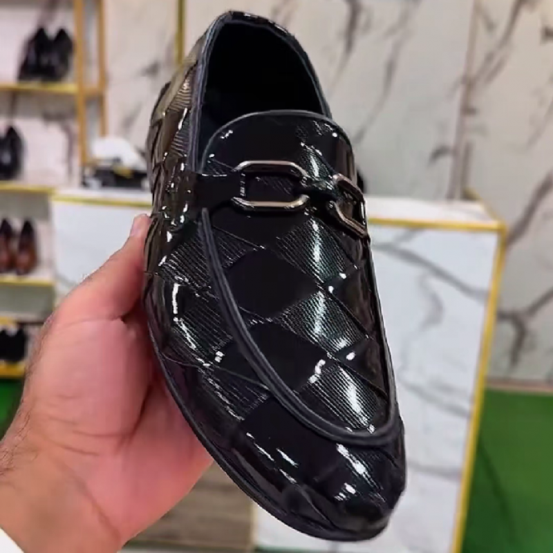 Men's Black Woven Leather Loafers
