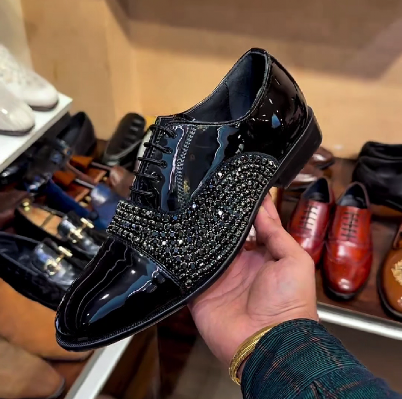 Men's Black Patent Rhinestone Oxford Shoes