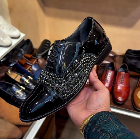 Men's Black Patent Rhinestone Oxford Shoes