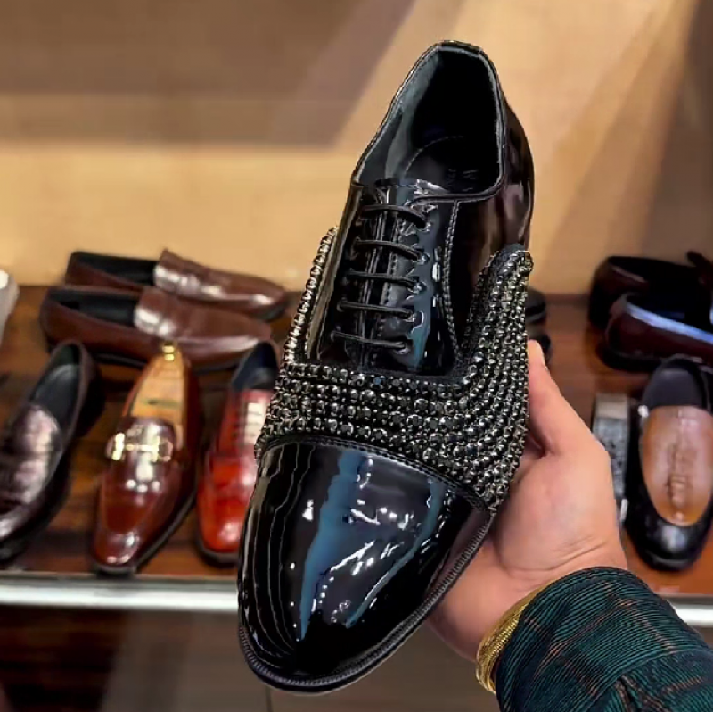 Men's Black Patent Rhinestone Oxford Shoes