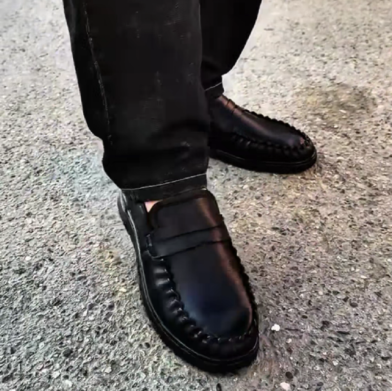Men's Woven Leather Slip On Loafers