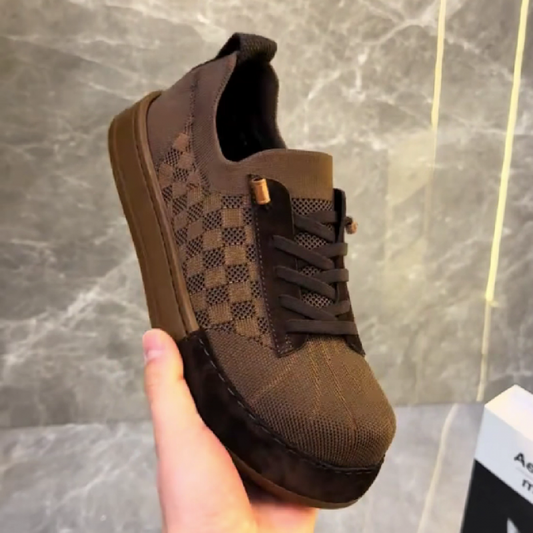 Men's Checkered Knit Lace Up Sneakers