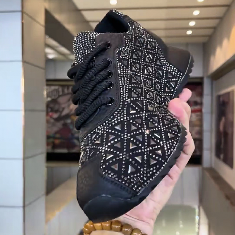 Men's Rhinestone Geometric Lace Up Sneakers