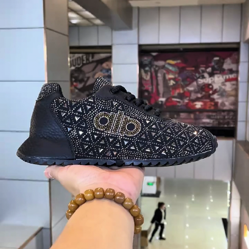 Men's Rhinestone Geometric Lace Up Sneakers