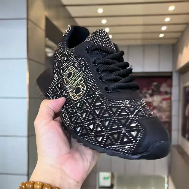 Men's Rhinestone Geometric Lace Up Sneakers