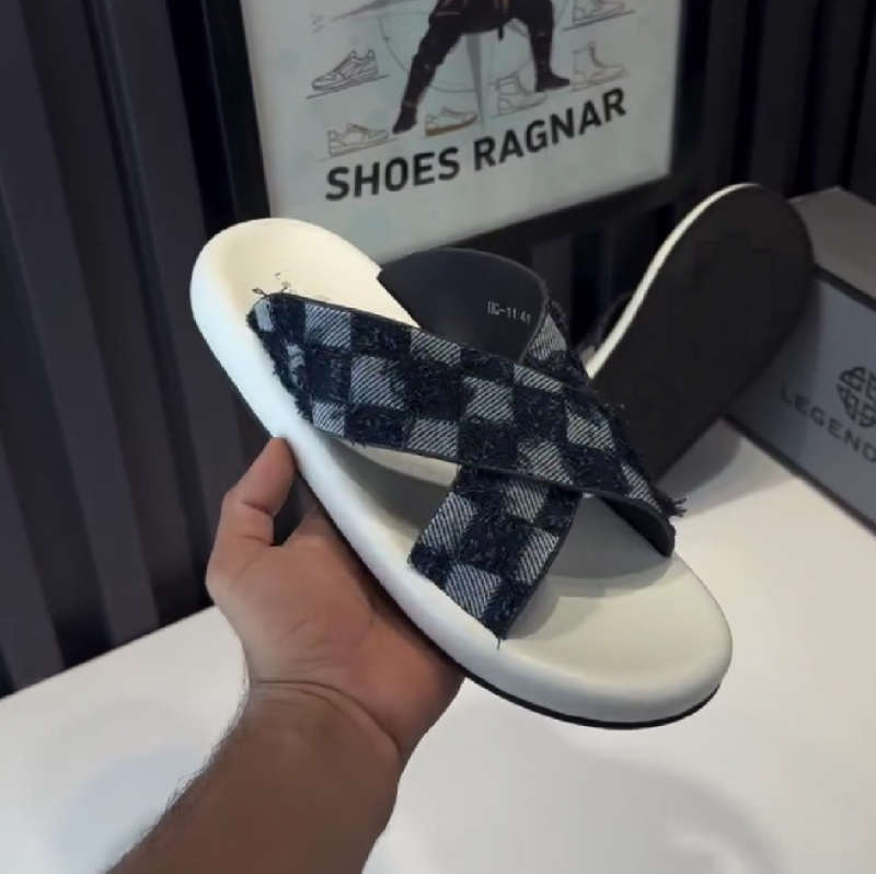 Men's Checkered Crisscross Strap Slides