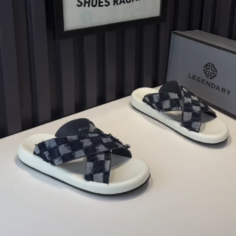 Men's Checkered Crisscross Strap Slides