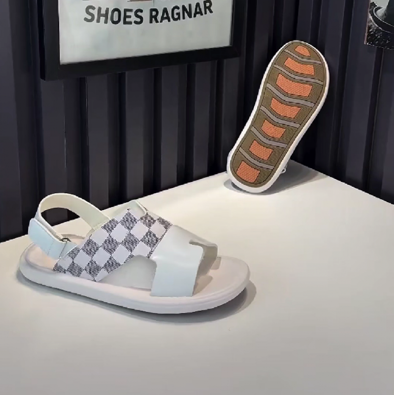 Men's Checkered Pattern Slip-On Sandals