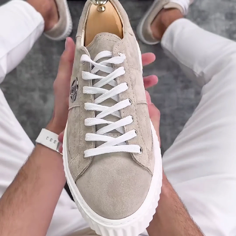 Men's Suede Lace-Up Casual Sneakers with Logo