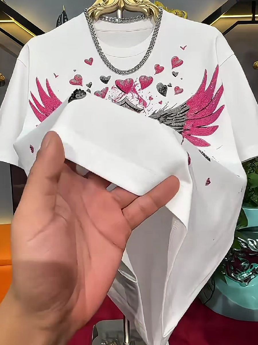 Men's Rhinestone Winged Cross T-Shirt