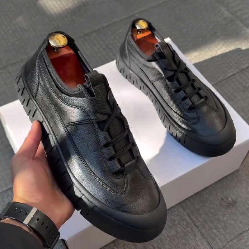 Black Leather Chunky Sneaker