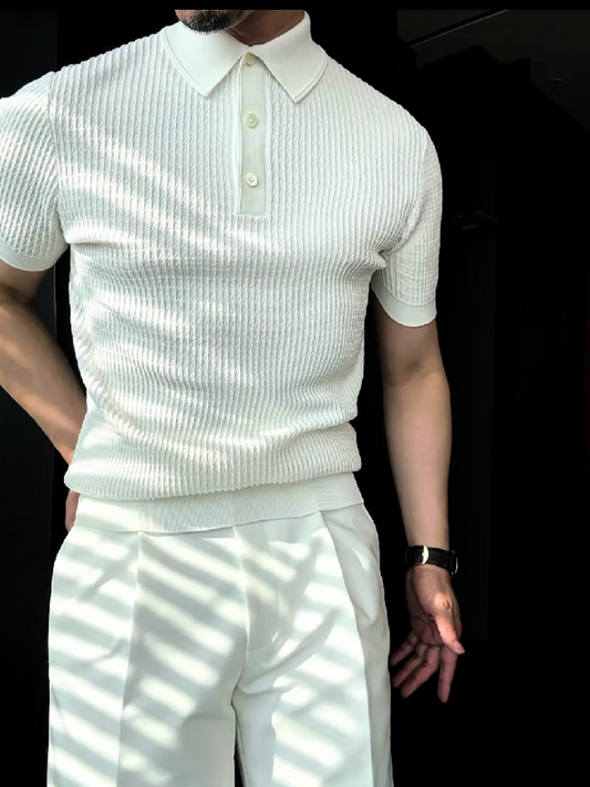 Ribbed Knit Polo Shirt