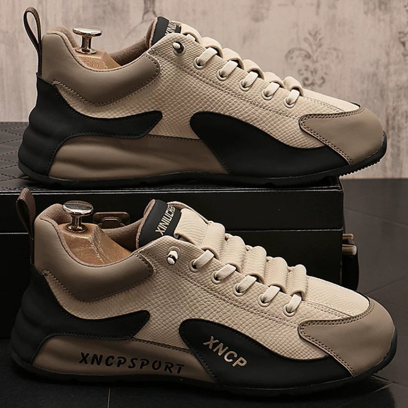 Men's Lace-Up Leather and Mesh Sport Sneakers