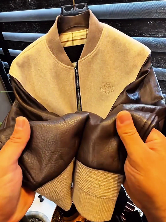 Leather Sleeve Bomber Jacket