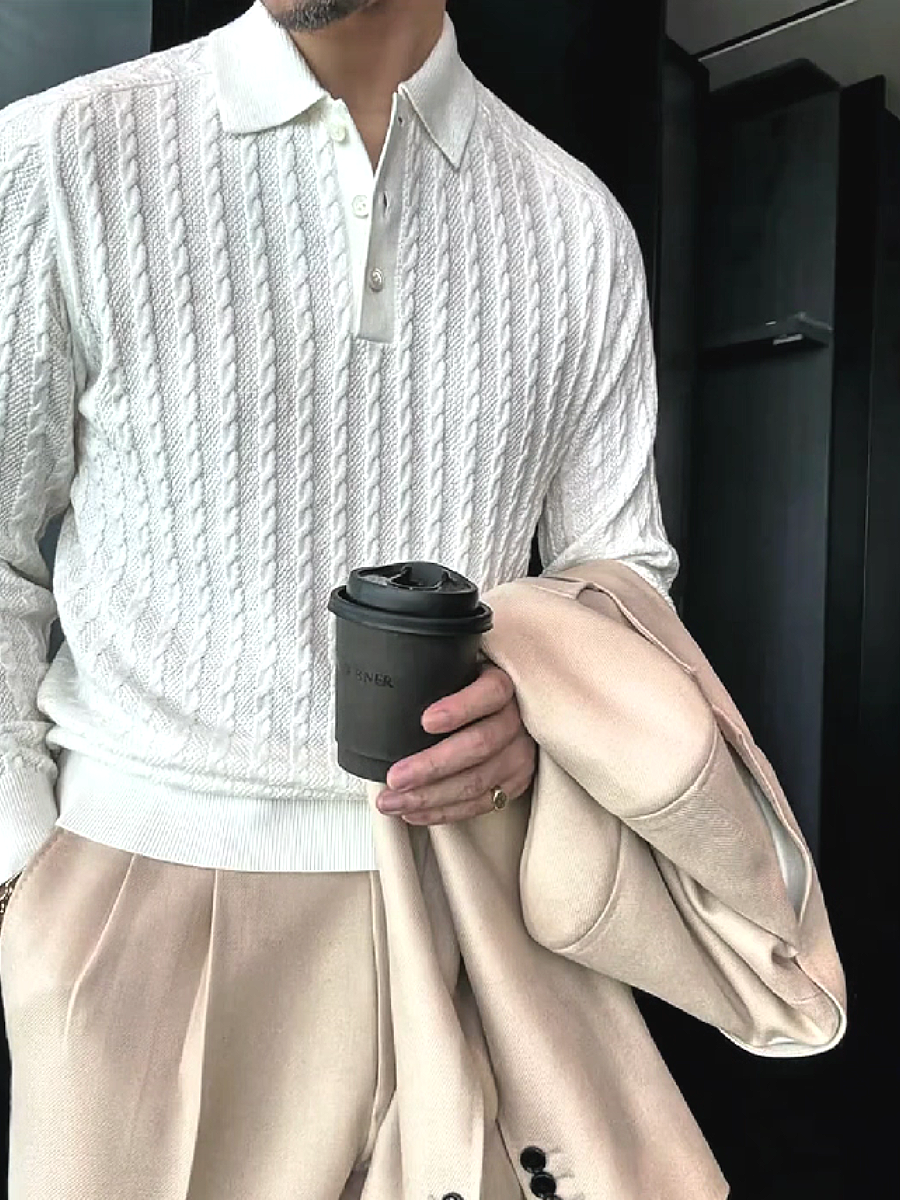 Cable Knit Polo Sweater