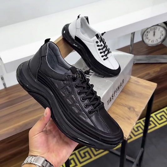 Men's Leather Lace-Up Casual Sneaker Shoes
