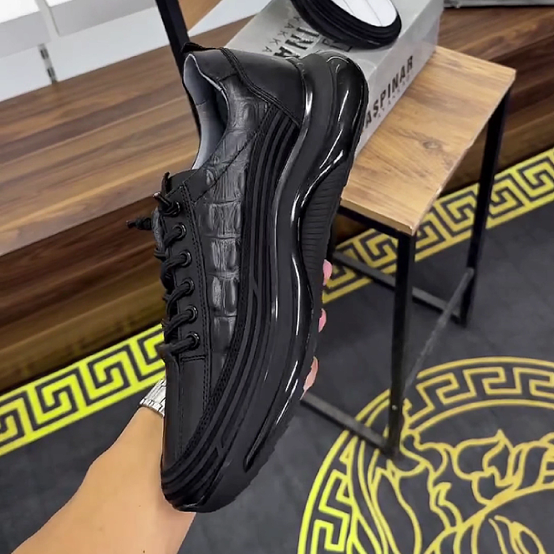 Men's Leather Lace-Up Casual Sneaker Shoes