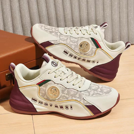 Men's Mesh and Leather Lace-Up Athletic Sneakers
