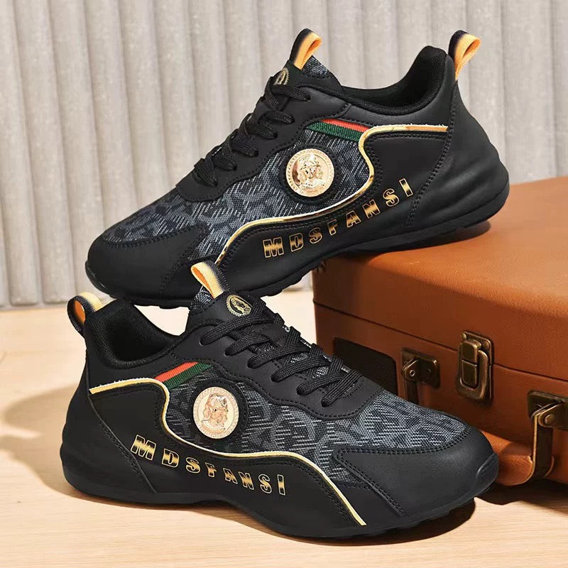 Men's Mesh and Leather Lace-Up Athletic Sneakers