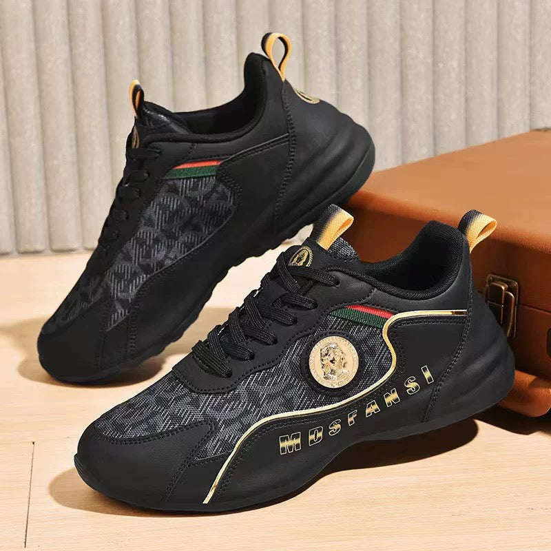 Men's Mesh and Leather Lace-Up Athletic Sneakers
