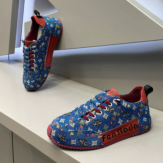 Men's Patterned Lace-Up Casual Sneakers with Comfort Sole