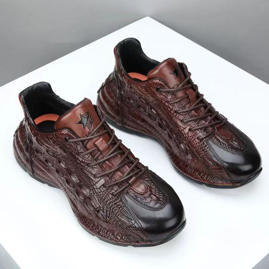 Men's Textured Leather Lace-Up Casual Shoes