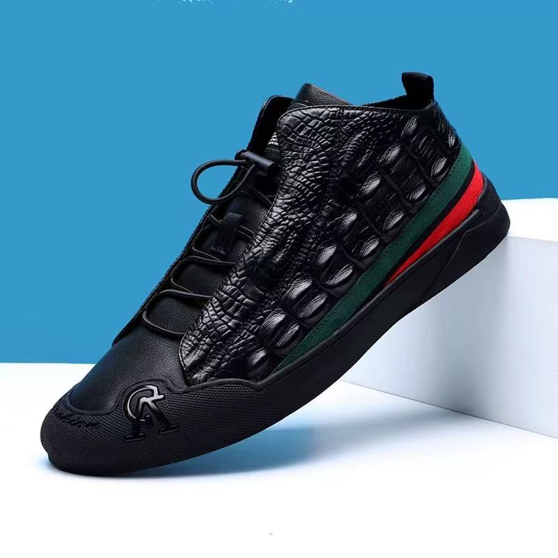 Men's Textured Leather Lace-Up Casual Shoes with Stripes