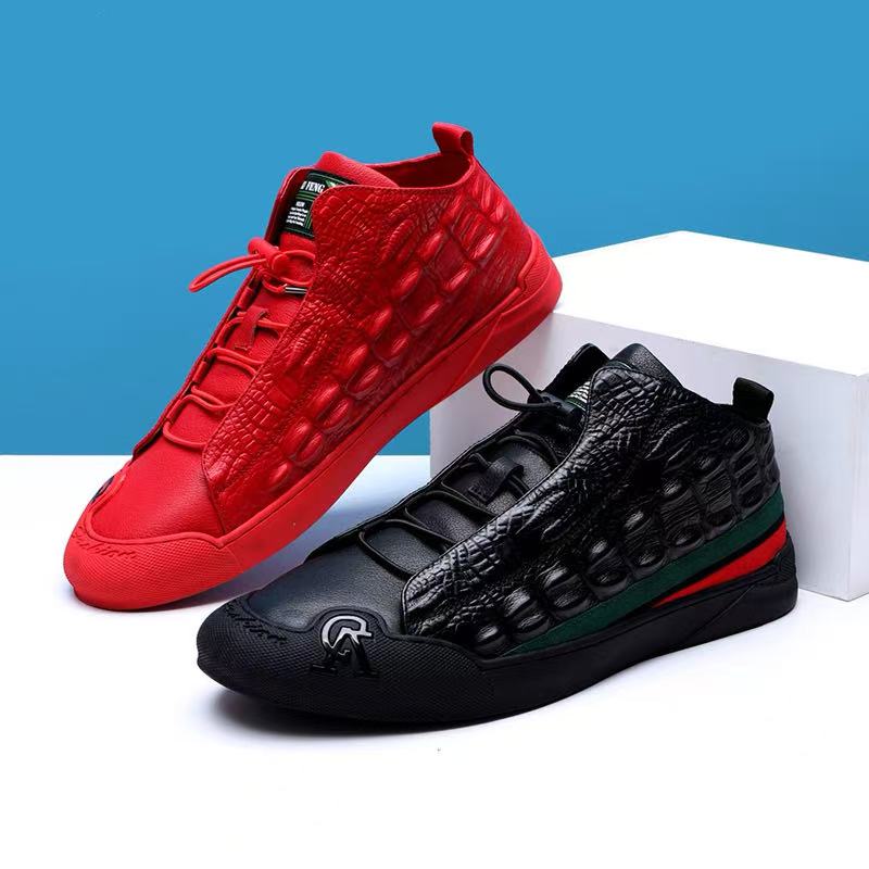 Men's Textured Leather Lace-Up Casual Shoes with Stripes