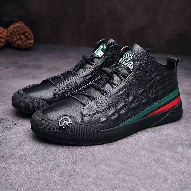 Men's Textured Leather Lace-Up Casual Shoes with Stripes