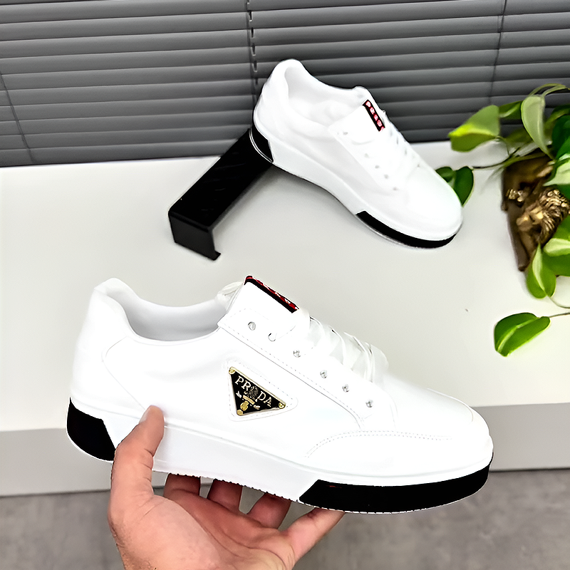 Men's Leather Sneakers with Embroidered Patch Detail
