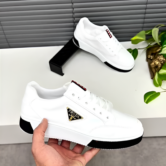 Men's Leather Sneakers with Embroidered Patch Detail