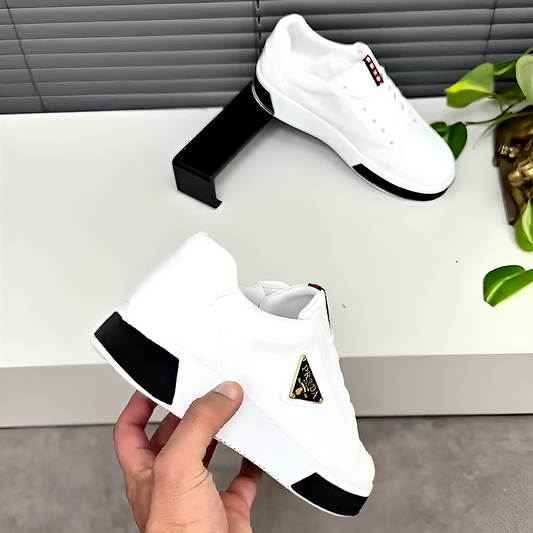 Men's Leather Sneakers with Embroidered Patch Detail