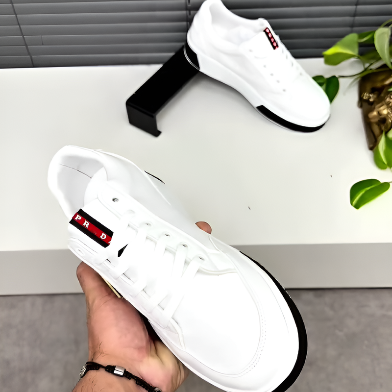 Men's Leather Sneakers with Embroidered Patch Detail
