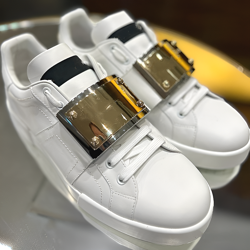 Men's Leather Sneakers with Metal Buckle Strap