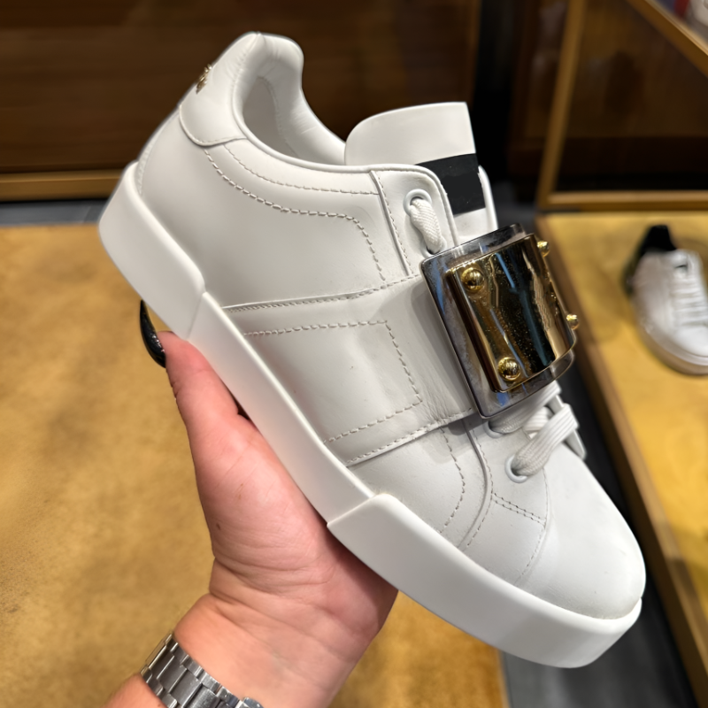 Men's Leather Sneakers with Metal Buckle Strap